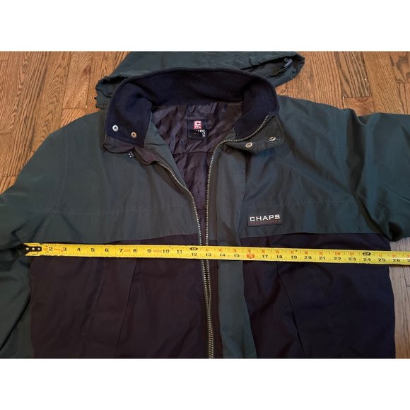 Chaps Ralph Lauren Mens Jacket M Green Navy Windbreaker Hooded Full Zip Logo Lon - Picture 7 of 9